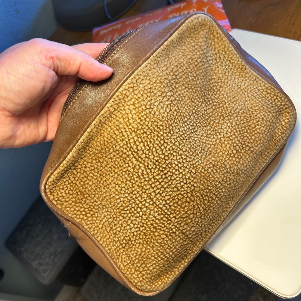 BORBONESE Vintage Redwall Partridge Eye Suede & Leather Clutch Cosmetic Pouch
